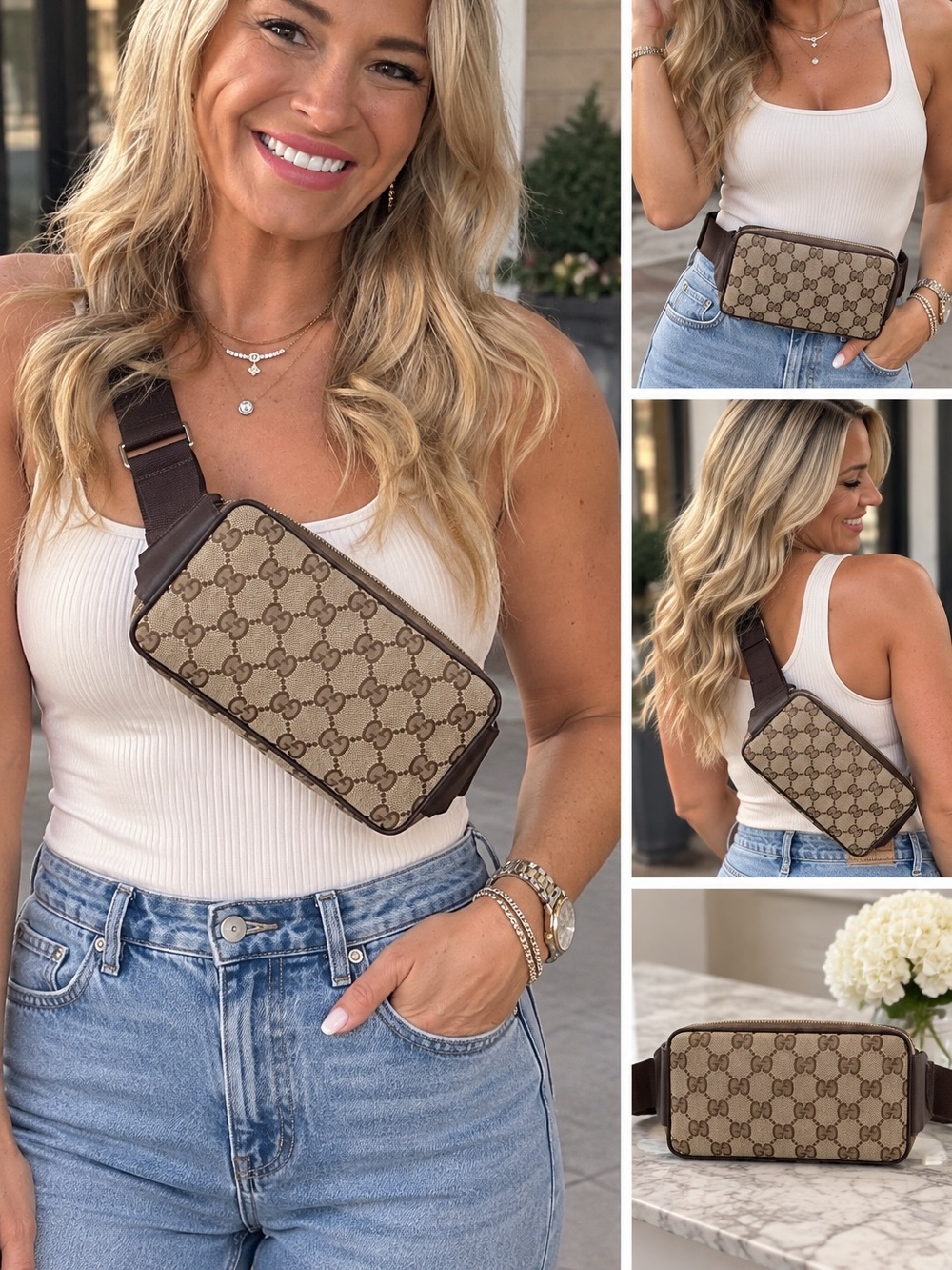 Source Unknown Brown and Beige Monogram Canvas Belt Bag
